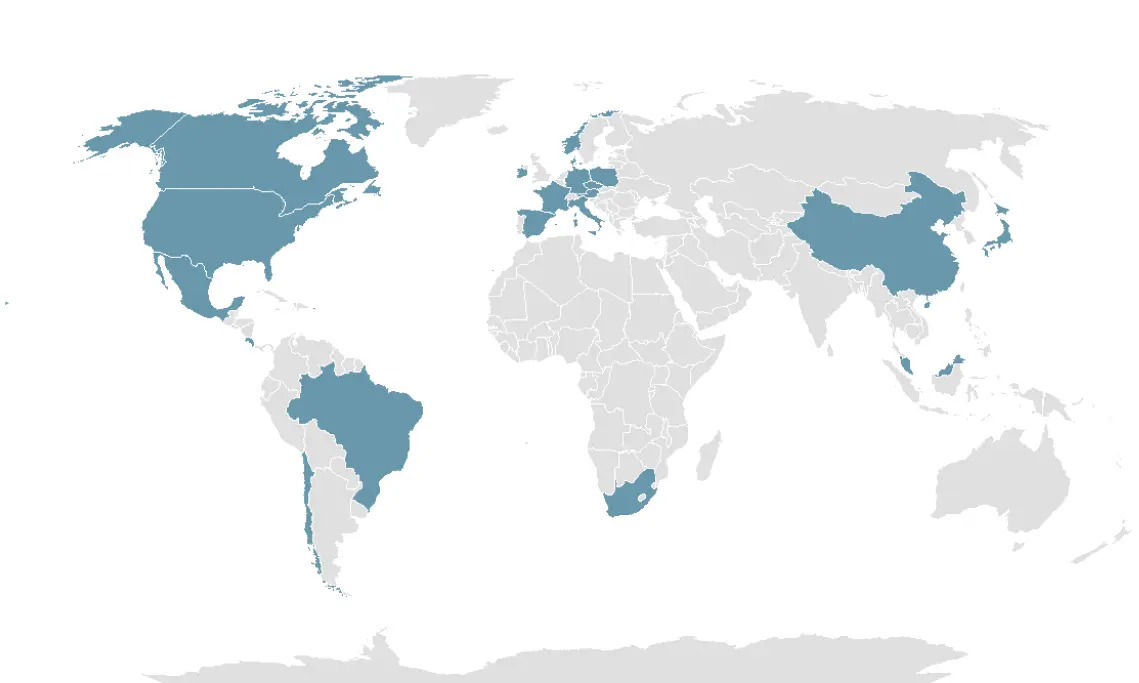 World map showing markets served by MOAP